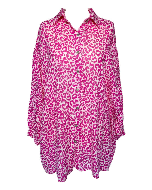 Dam Blus Musselin Leo Mönster Elegant 100% Bomull-1