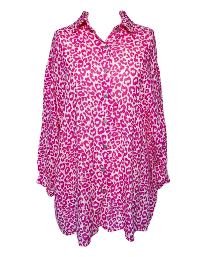 Dam Blus Musselin Leo Mönster Elegant 100% Bomull-2