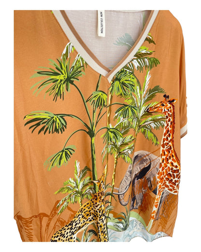 Dam Klänning Safari Print Viskos Elegant Silhuett-4