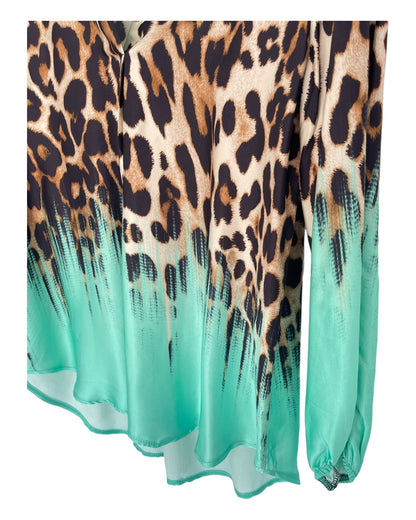 Dam Topp V-Neck Leo-tryck Viskos för Fest och Vardag-3