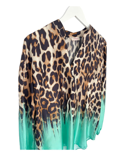 Dam Topp V-Neck Leo-tryck Viskos för Fest och Vardag-4