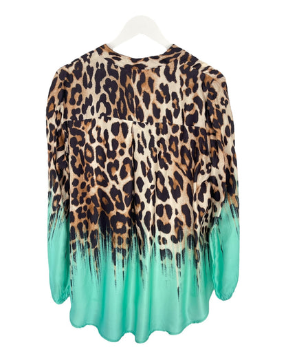 Dam Topp V-Neck Leo-tryck Viskos för Fest och Vardag-5