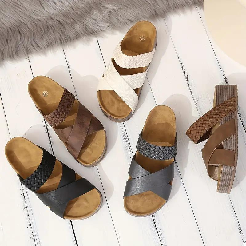 Dam Sandaler Platta Syntetiskt Läder Tofflor för Komfort och Stil-3