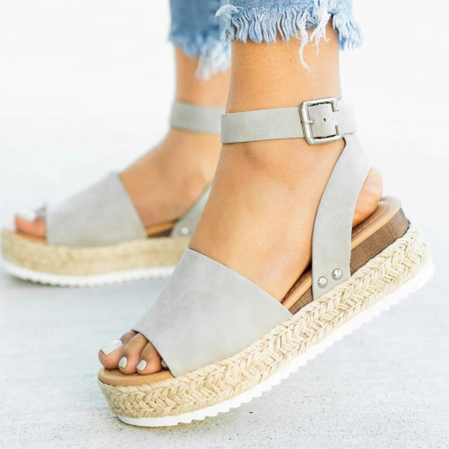 Dam Sandaler Kilklack Espadrille PVC Canvas för Sommar-3