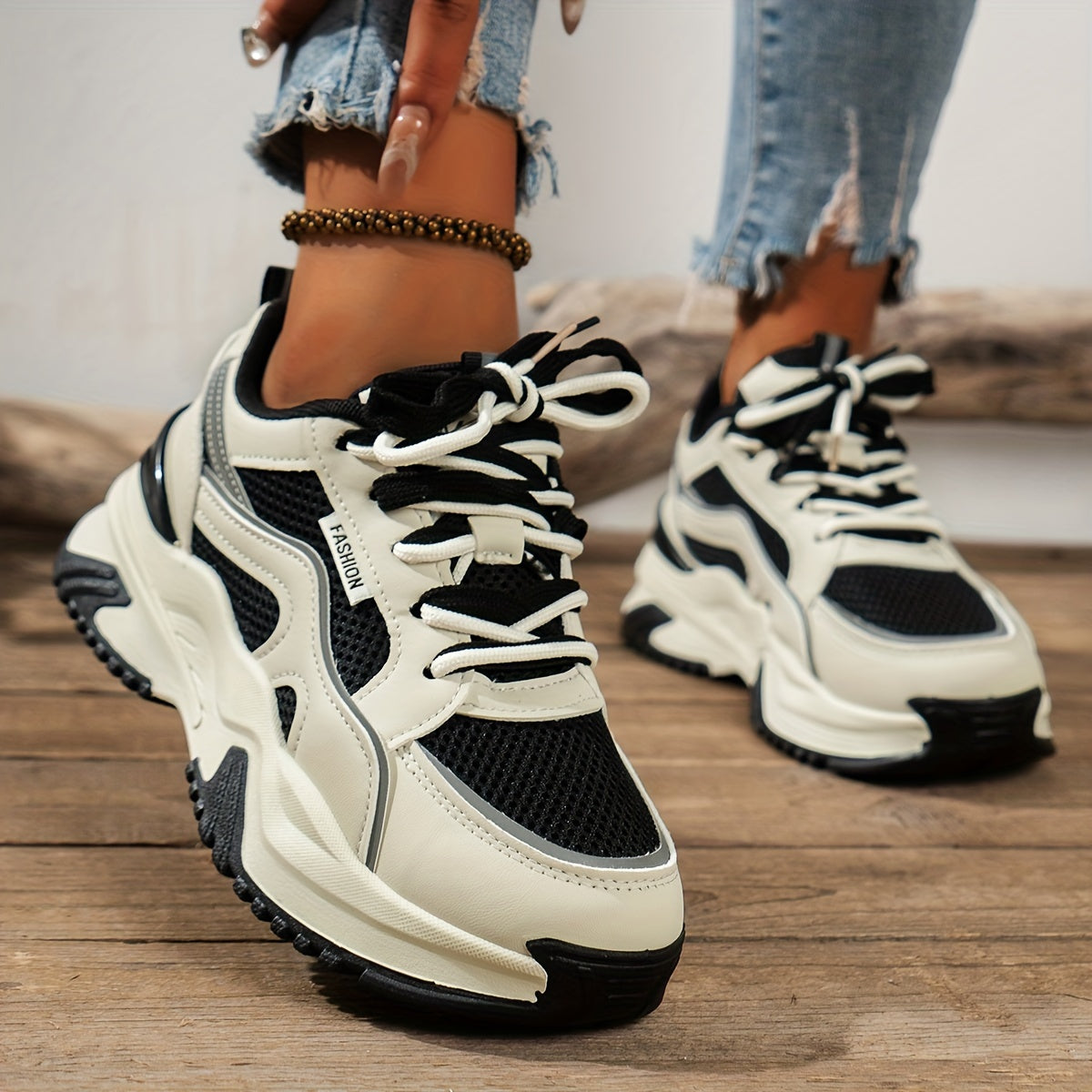 Dam Sneakers Snörande Sportig Design Textil Syntet-1