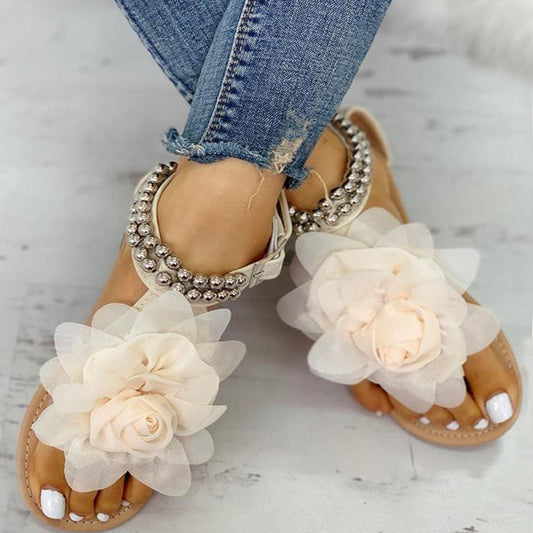 Dam Sandaler T-Strap Syntetiskt Material med Blommatremmar-1