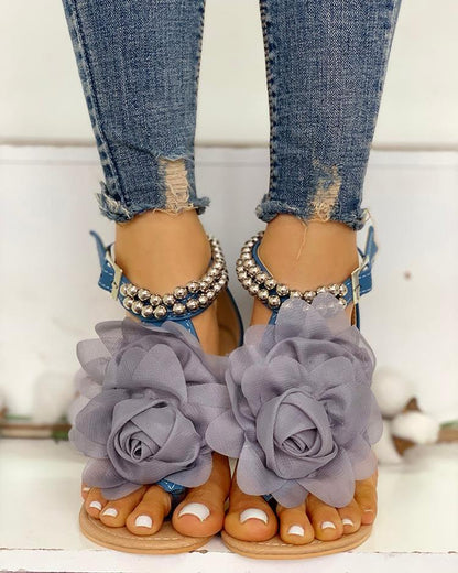 Dam Sandaler T-Strap Syntetiskt Material med Blommatremmar-5