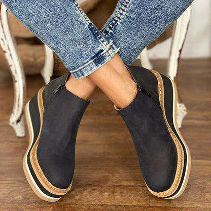 Kilstövlar för Dam med Kilasula och Slip-On Design – Syntetiskt Yttertyg, Mångsidig Casual Stil, Skafthöjd 10 cm 3