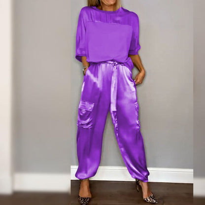 Avslappnad Damoutfit i Bomull och Polyester – Bekväm Passform, Perfekt för Vardag och Informella Tillfällen, S-2XL 4