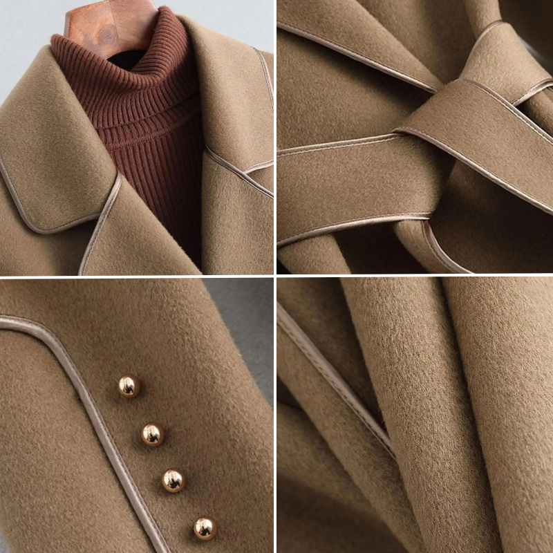 Dam Trenchcoat Bältesilhuett Borstad Merinoull-3