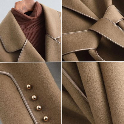 Dam Trenchcoat Bältesilhuett Borstad Merinoull-3