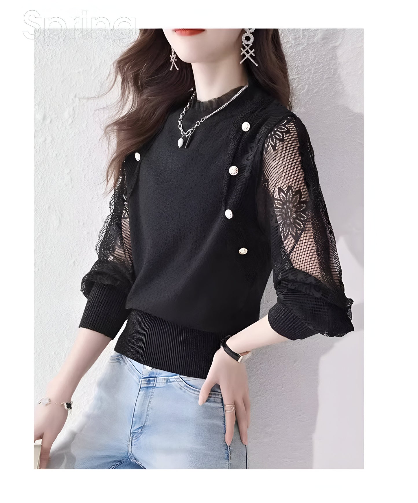 Dam Tröja med Toppärmar och Lapptäcksdesign i Mjuk Blandning-6