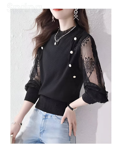 Variant image for Dam Tröja med Toppärmar och Lapptäcksdesign i Mjuk Blandning-5