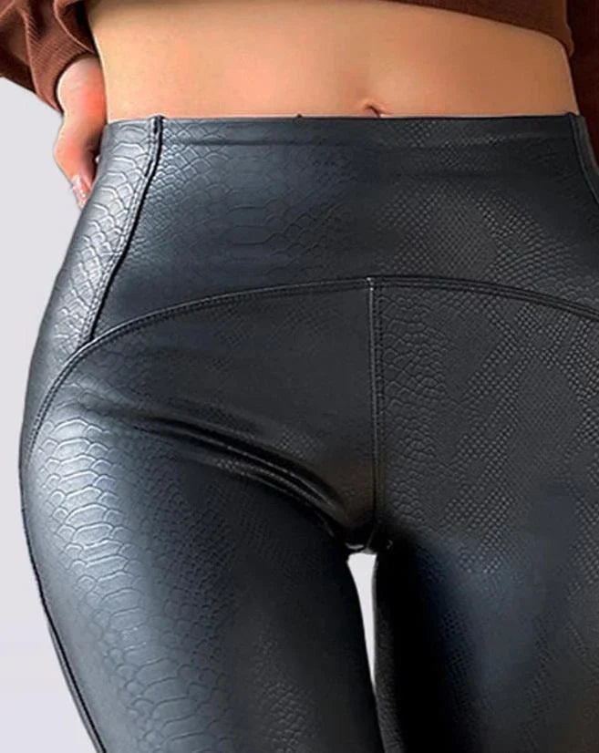 Kvinnors Lederhosen Fleecefodrad Elegant Design Tyg-4