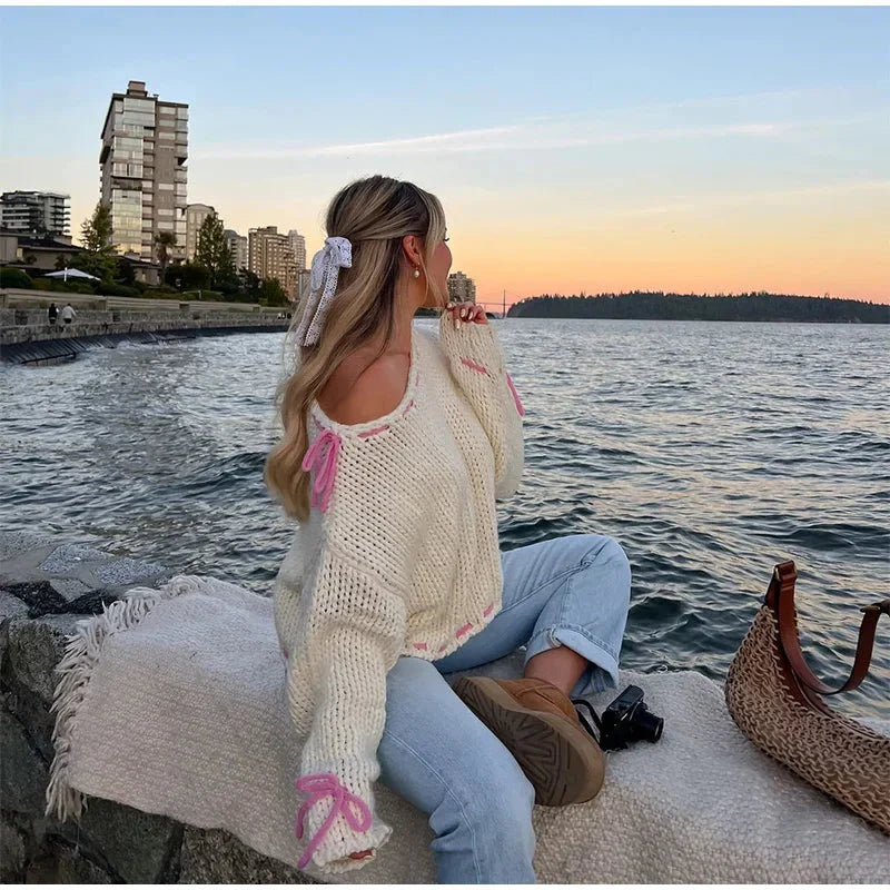 Dam Stickad Tröja Oversized Mjuk Akrylblandning 2