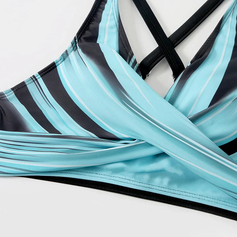 Kvinnors Hög Midja Bikiniuppsättning Push-Up Nylon Spandex-5