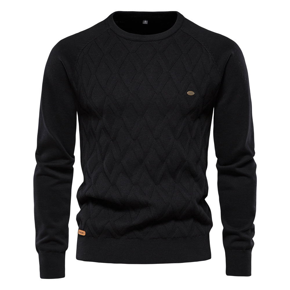 Herr Tröja Crew Neck i Högkvalitativ Bomull och Polyesterblandning – Klassisk Passform för Vardags och Fest 4
