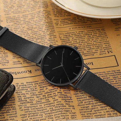 Herrklocka Minimalistisk i Rostfritt Stål med Justerbart Läderarmband-5