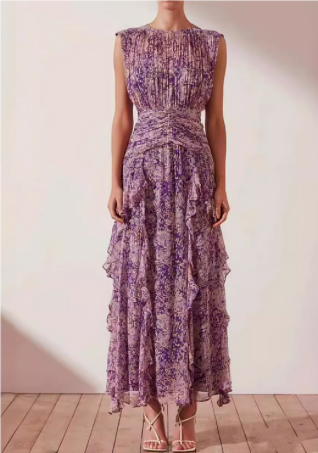 Variant image for Maxiklänning Dam med Ruffles i Mjuk Tyg för Formella Tillfällen-1