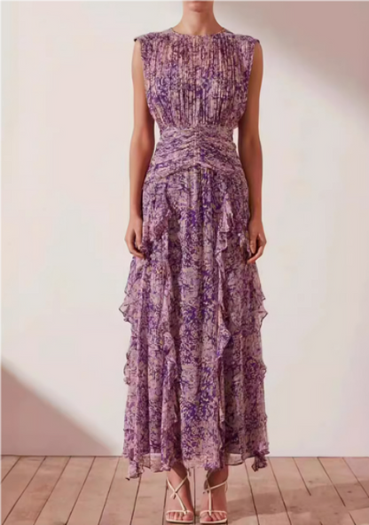 Variant image for Maxiklänning Dam med Ruffles i Mjuk Tyg för Formella Tillfällen-1