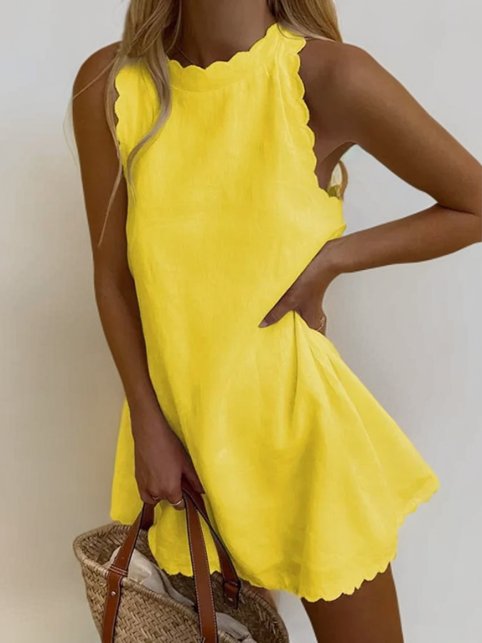 Damklänning med Broderade Ruffles i Lätt Material för Sommar och Fest-2