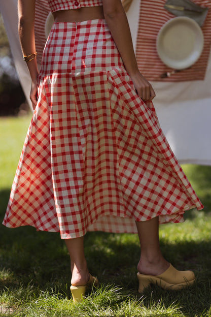 Kjol Dam Hög Midja Retro Vichy 77% Viskos 23% Linne-5