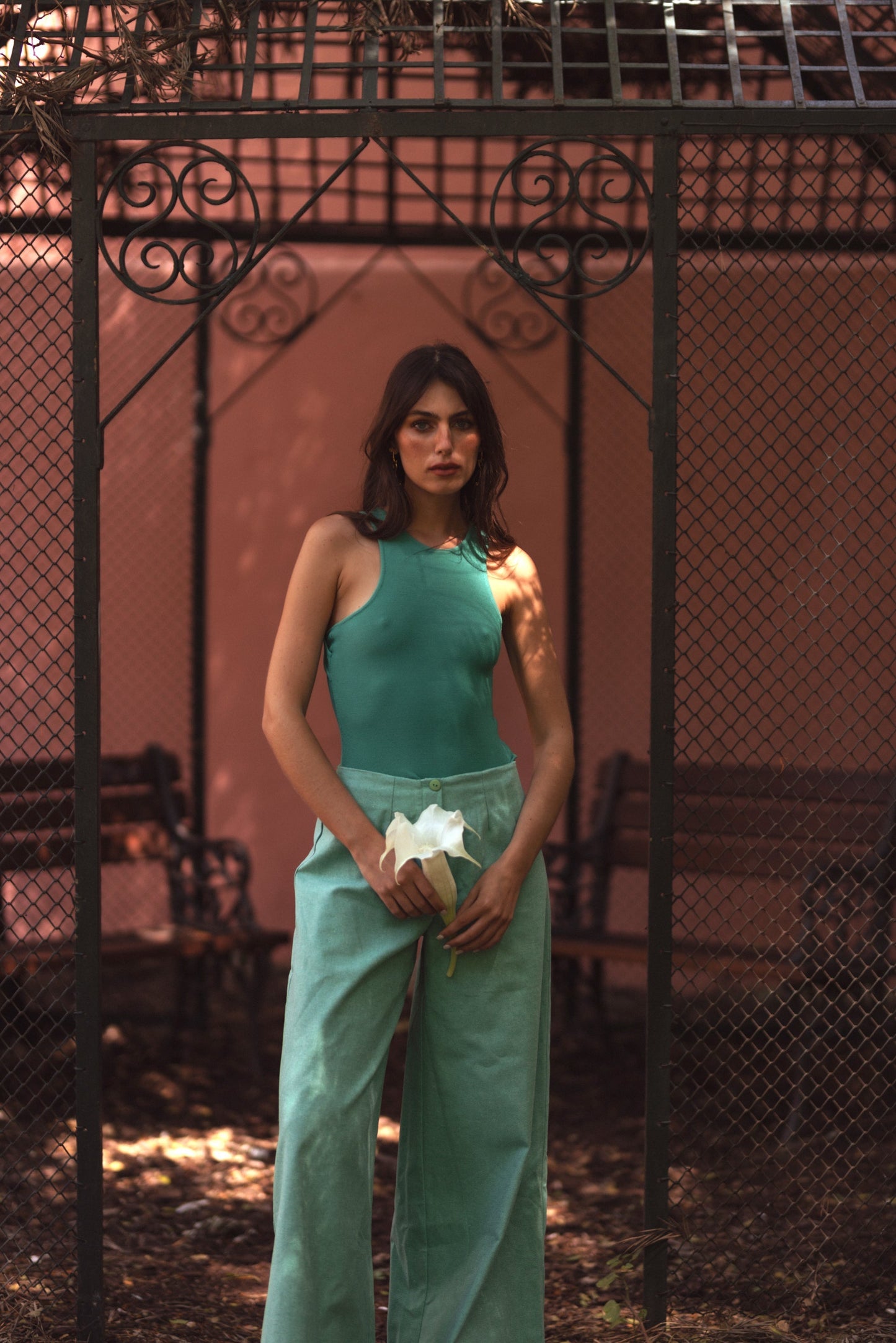 Snygga Byxor Dam Hög Midja Bred Benkant 100% Bomull-4