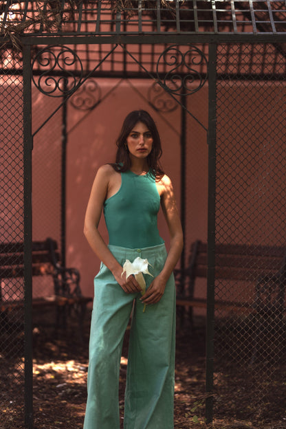 Snygga Byxor Dam Hög Midja Bred Benkant 100% Bomull-4