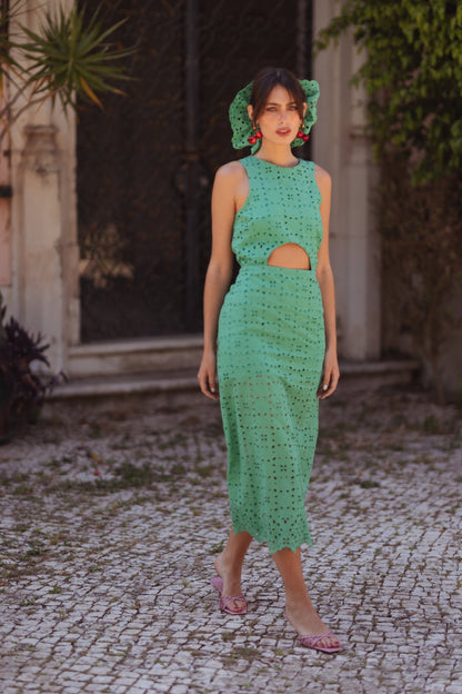 Dam Midiklänning Öppen Rygg 100% Bomull Chic Midi Klänning-3