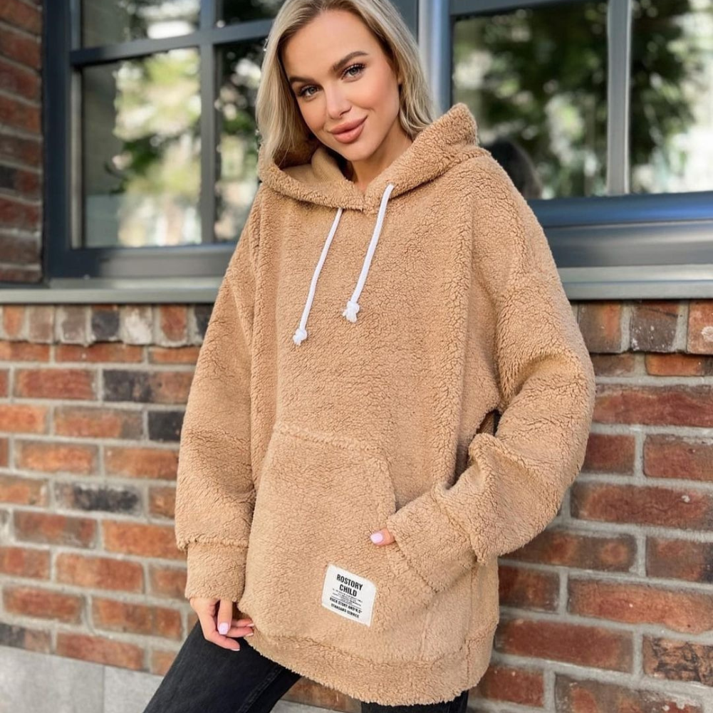 Dam Hoodie Plysch Justerbar Huva Komfortabel Flanell-5