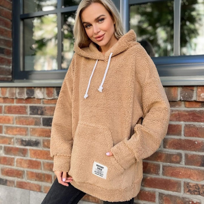 Dam Hoodie Plysch Justerbar Huva Komfortabel Flanell-5