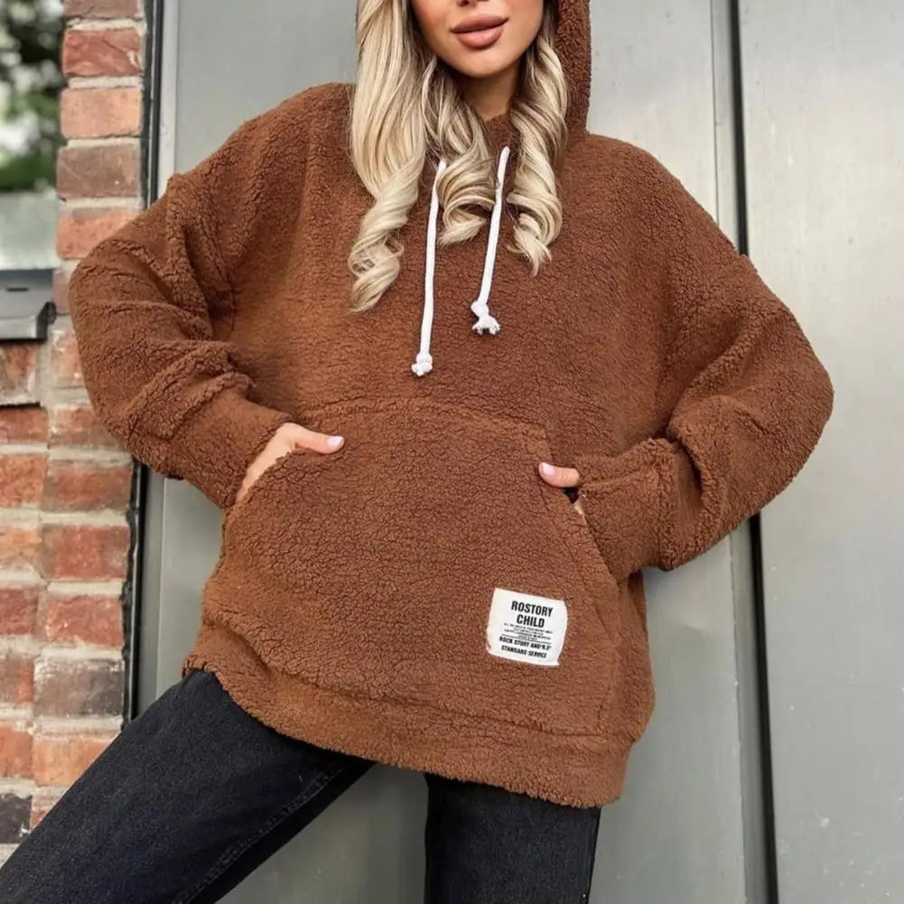 Dam Hoodie Plysch Justerbar Huva Komfortabel Flanell-1