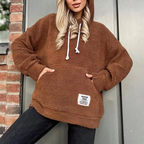 Dam Hoodie Plysch Justerbar Huva Komfortabel Flanell-1