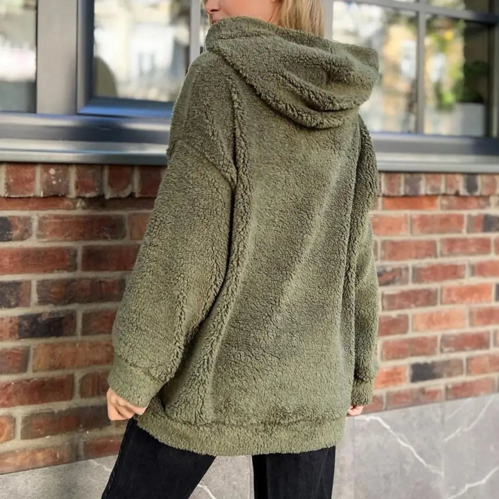Dam Hoodie Plysch Justerbar Huva Komfortabel Flanell-2