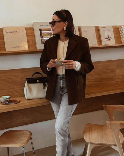 Dam Blazer Modern Vild Läderutseende Chic Tidlös Design-3