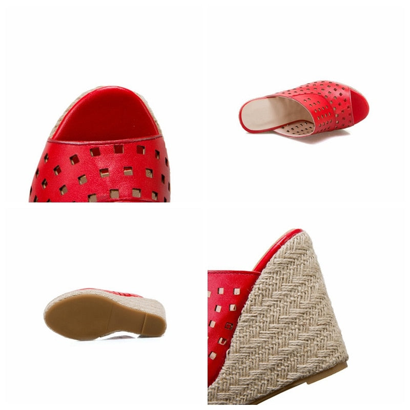 Kvinnors Kilsandaler Geometriskt Mönster PU Hög Kil-6