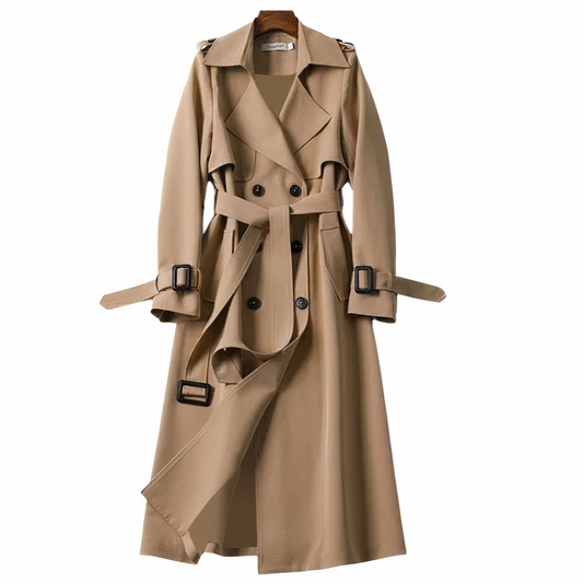 Dam Trenchcoat Lång Tidlös Design Över Knäet Högkvalitativt Tyg-1