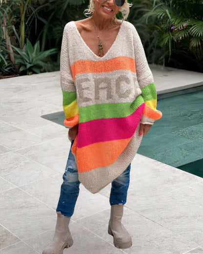 Dam Stickad Tröja Regnbåge Mjuk Bomull-2