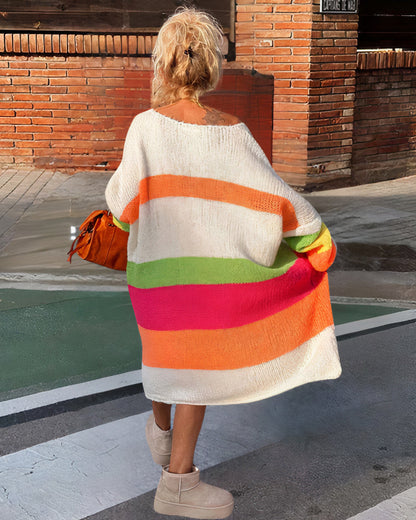 Dam Stickad Tröja Regnbåge Mjuk Bomull-4