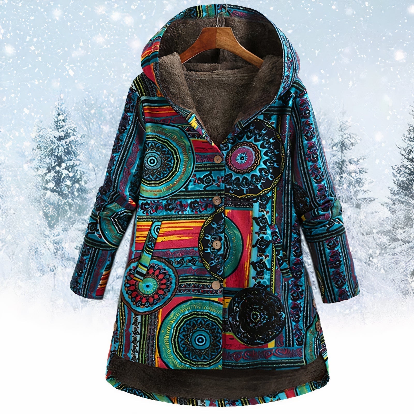 Dam Blommajacka med Huva Smickrande Högkvalitativt Tyg-6