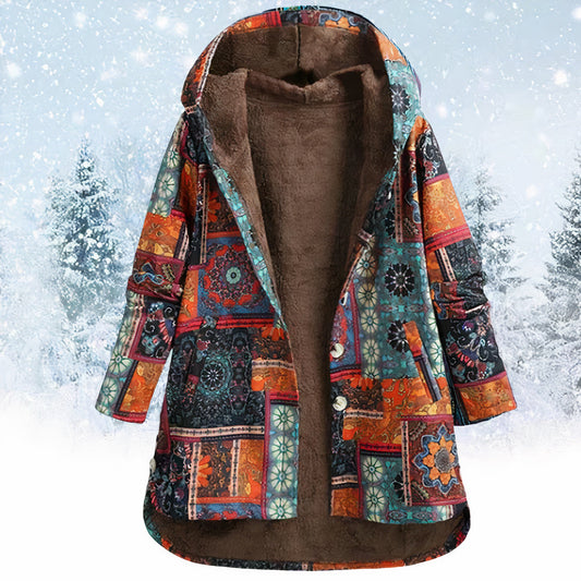 Dam Blommajacka med Huva Smickrande Högkvalitativt Tyg-1