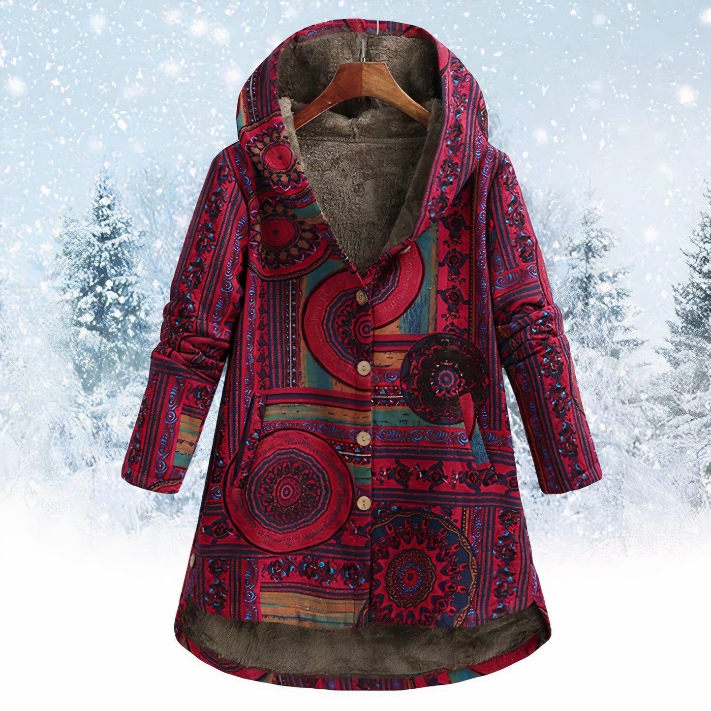 Dam Blommajacka med Huva Smickrande Högkvalitativt Tyg-5