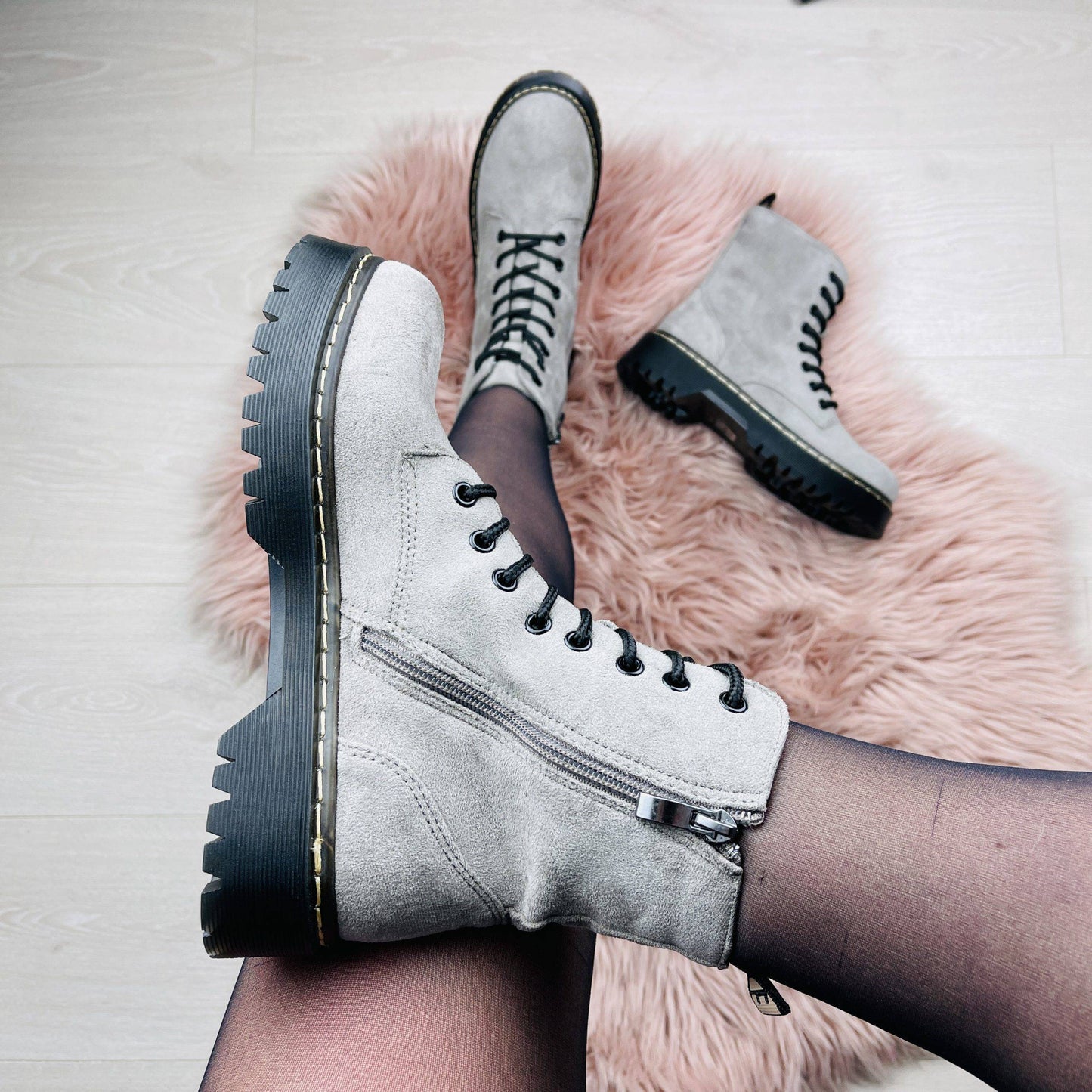 Dam Stövlar Grå Skinn Elegant Design Hållbar Komfort-2