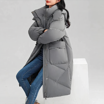 Dam Lång Jacka Varm Fyllning Modern Design Nedfyllning-2