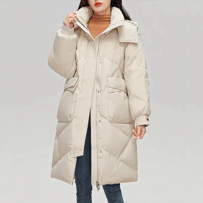Dam Lång Jacka Varm Fyllning Modern Design Nedfyllning-4