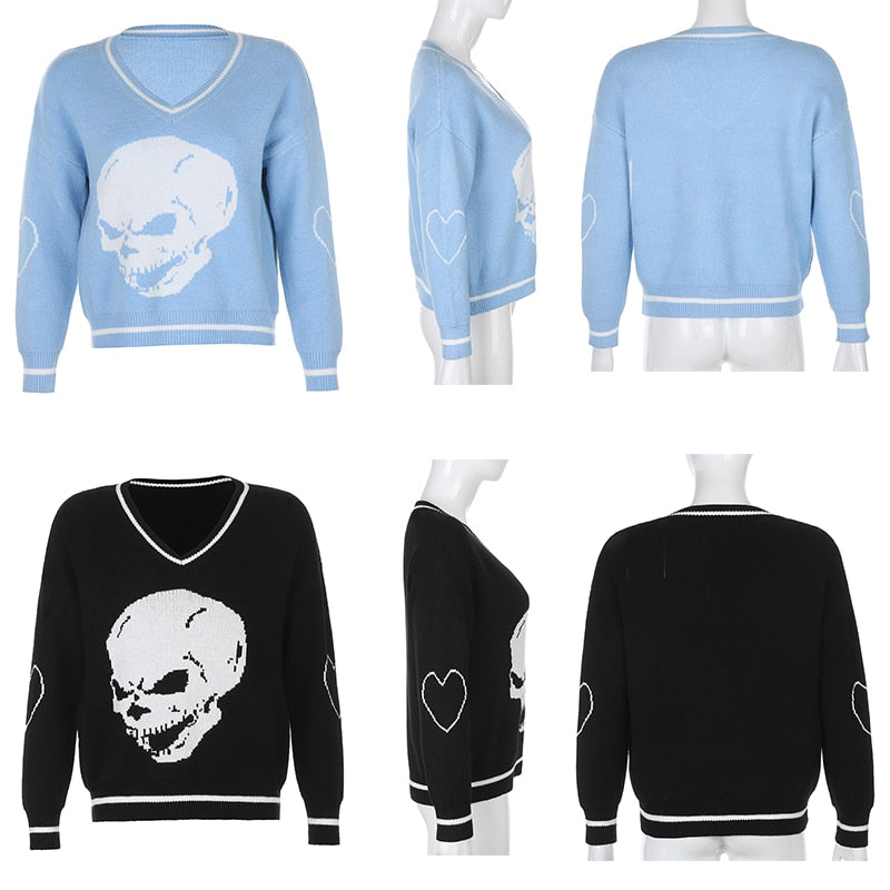 Herr Tröja V-ringning Skull Motiv Akryl-3