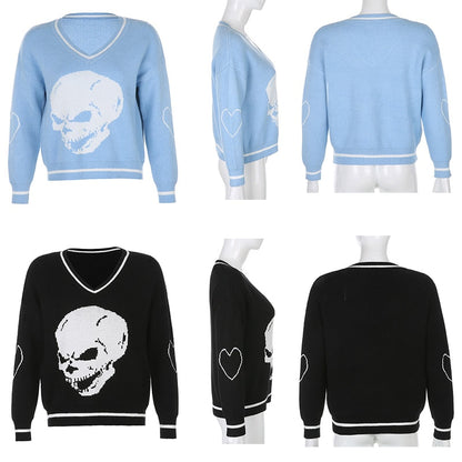 Herr Tröja V-ringning Skull Motiv Akryl-3