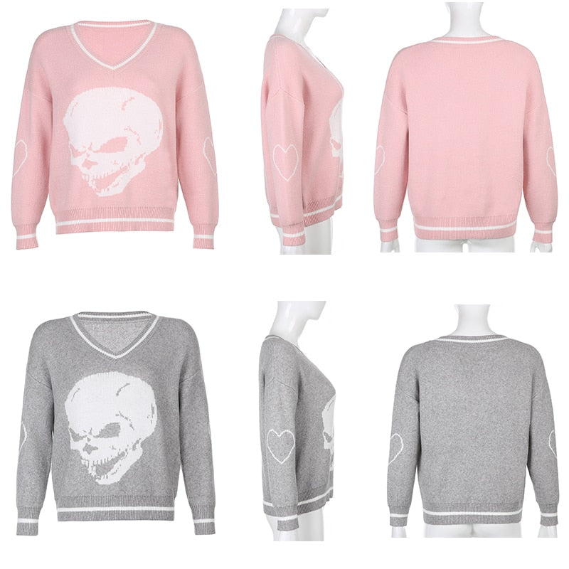Herr Tröja V-ringning Skull Motiv Akryl-4