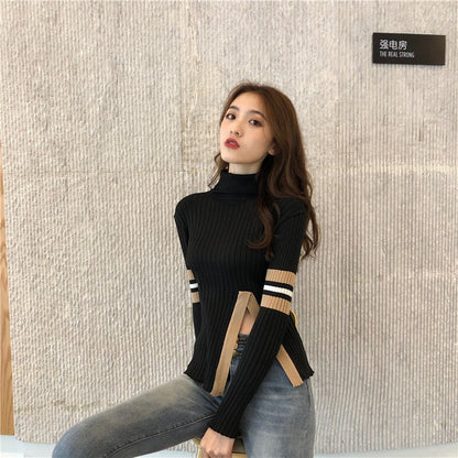 Dam Stickad Tröja Patchwork Viskos Polyester-2