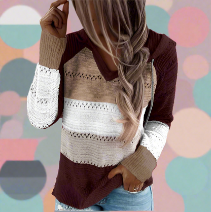 Variant image for Stickad Dam Tröja Randdesign i Kashmir för Höst och Vinter-25